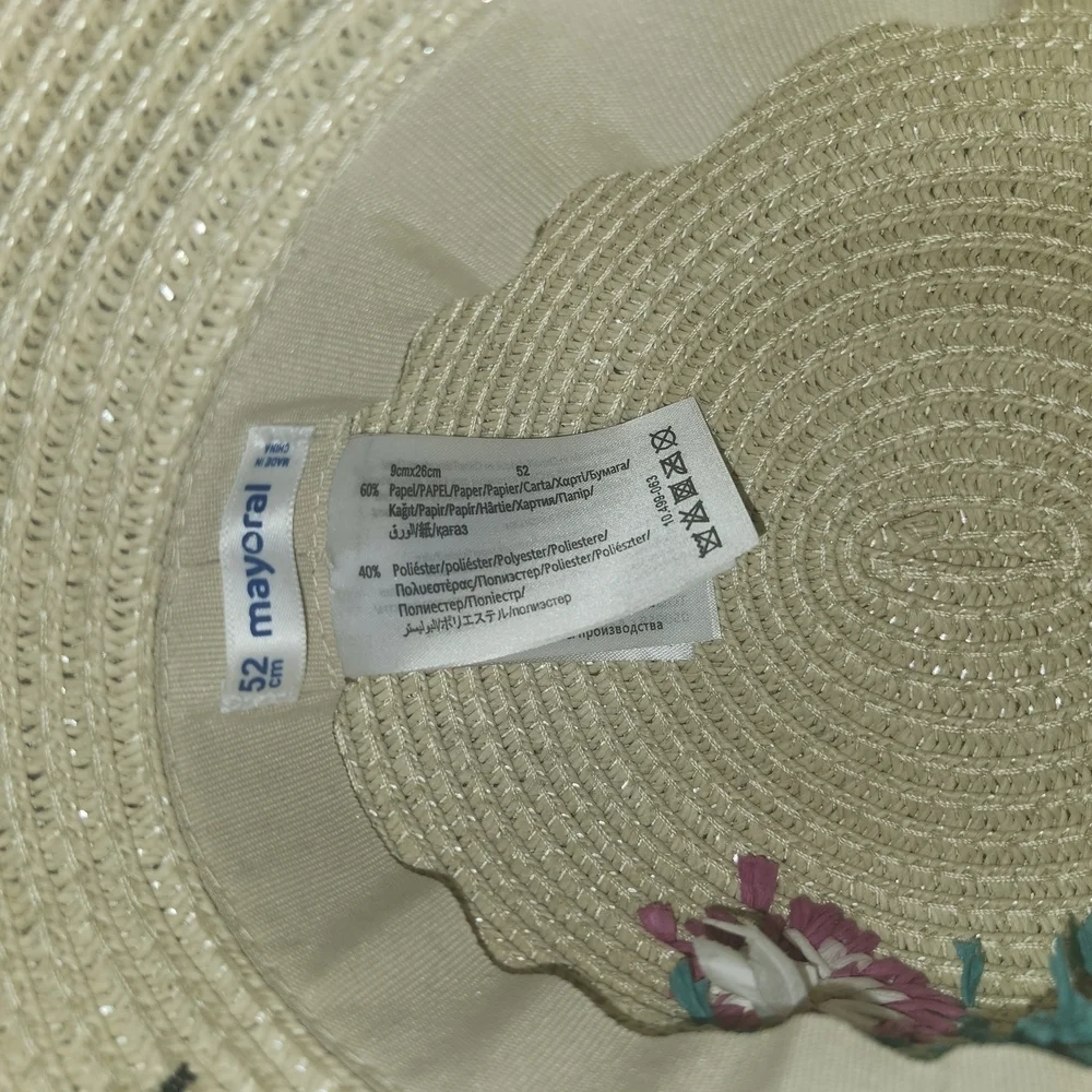 H&M Tan and Pink Floral Embroidered Hat
